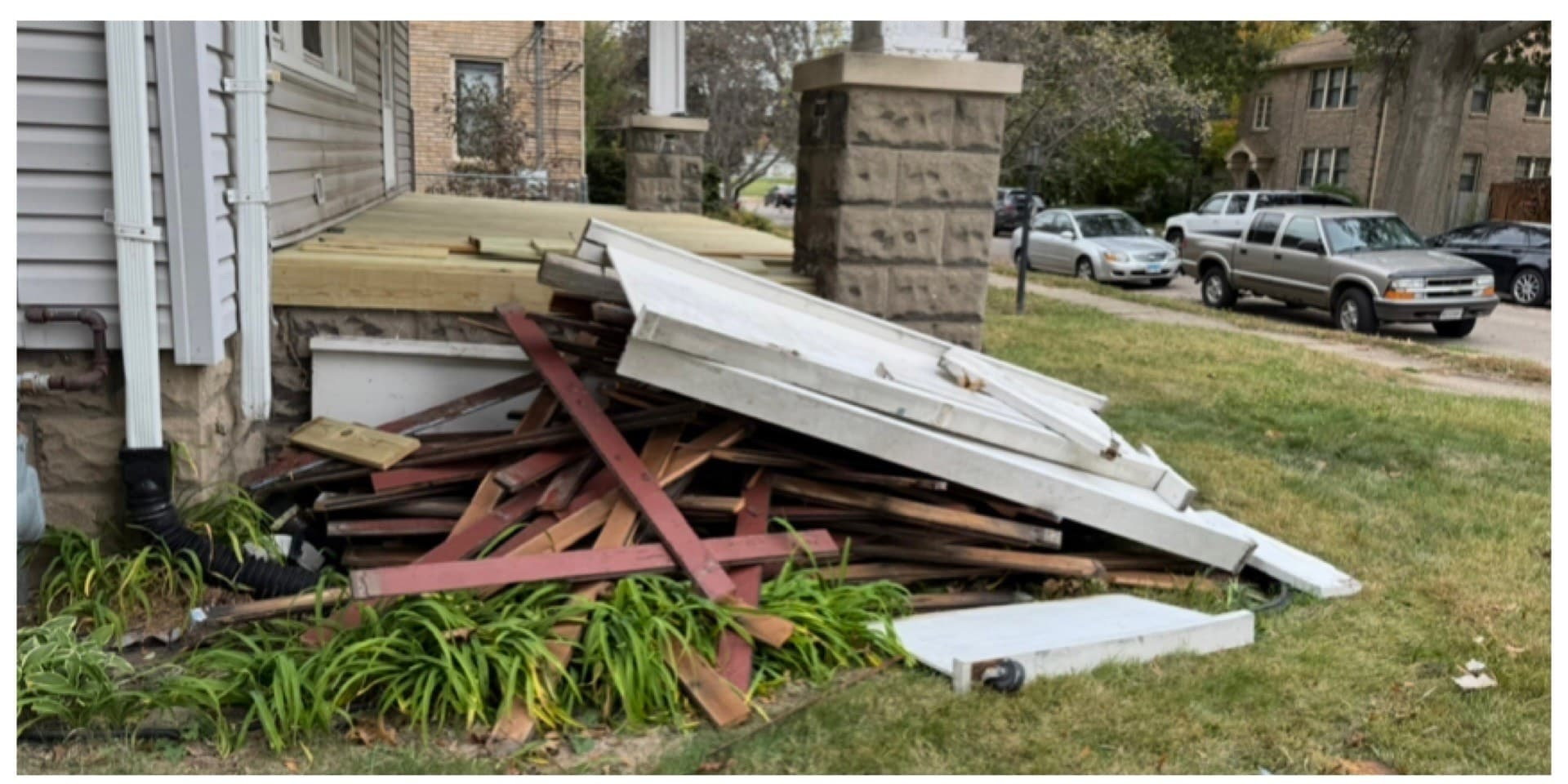 Junk removal in Rockford IL: front yard metal removal before