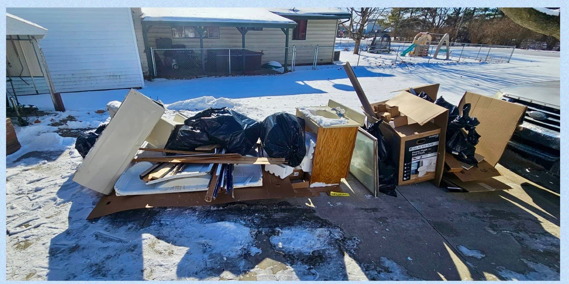 Junk removal in Rockford IL: snowy driveway junk removal before